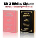 Kit 2 Biblias Sagrada Letra Gigante Luxo Popular - Preto e Rosa Com Harpa - RC