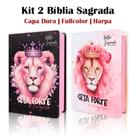 Kit 2 Biblias Sagrada Letra Gigante Luxo Popular - Seja Forte e Corajosa Preta e Seja Forte e Corajosa - Harpa - RC
