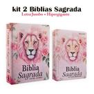 KIT 2 BIBLIAS Sagrada Letra jumbo e Hipergigante c/ harpa e índice - Leão Flores Rosé