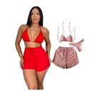 Kit 2 Biquíni Com Short Malha Canelada Brilhante Premium - Praia