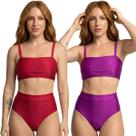 KIT 2 Biquíni Cropped Hot Pants Top Faixa Liso Bella Fiore Cintura Alta Para Verão Praia Confortavel Tamanho:GGCor:Verm