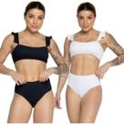 KIT 2 Biquíni Hot Pants Manguinha Básico Vekyo Cintura Alta Confotavel Verão Moda Praia Feminina