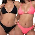 Kit 2 Biquínis Cortininha Canelado Calcinha Asa Delta Praia Fio Duplo Duas Cores