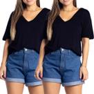 Kit 2 blusa camiseta básica feminina manga curta Kit 2 blusa camiseta básica feminina manga curta