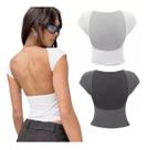 Kit 2 Blusa Cropped Costa Aberta Tendência Chumbo E Branco Kit 2 Blusa Cropped Costa Aberta Tendência Chumbo E Branco