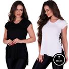 Kit 2 Blusa de Academia Fitness com Fenda Ju PRETO E BRANCO