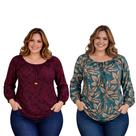 Kit 2 Blusa Feminina Manga Longa Senhoras Plus Confortáveis