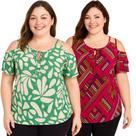 Kit 2 Blusa Feminina Ombro Vazado Senhoras Plus Malha Fria