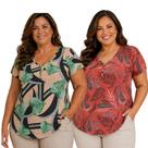 Kit 2 Blusa Feminina Senhoras Plus Confortáveis Malha Fria Estampada Kit 2 Blusa Feminina Senhoras Plus Confortáveis Malha Fria Estampada
