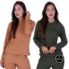 Kit 2 Blusa Manga Longa Canelada de Inverno Capuz Confi - c6 KIT 2 ESTER BEGE VERDE