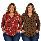 Kit 2 Blusa Senhoras Camisa Feminina Manga Longa Estampada Kit 2 Blusa Senhoras Camisa Feminina Manga Longa Estampada