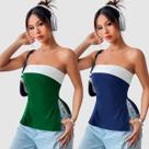 Kit 2 Blusa T-Shirt Feminina sem alça Faixa Bicolor Fenda Lateral Casual Blogueira Kit 2 Blusa T-Shirt Feminina sem alça Faixa Bicolor Fenda Lateral Casual Blogueira