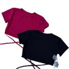 Kit 2 Blusas Cropped Feminino Canelado Manga Curta