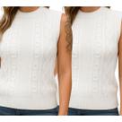 Kit 2 Blusas de Tricô Branca FMF Sem Manga Básica Casual