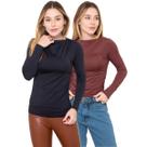 Kit 2 Blusas Feminina em Poliamida Manga Longa com Franzido