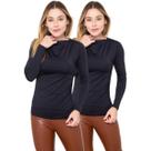 Kit 2 Blusas Feminina em Poliamida Manga Longa com Franzido