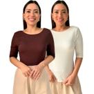 Kit 2 Blusas Feminina Manga 3/4 com Abertura nas Costas
