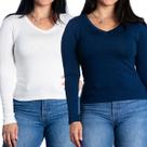 Kit 2 blusas feminina manga comprida segunda pele inverno gola v