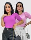 Kit 2 Blusas Feminina Manga Curta Bufante Canelada Elegante Moda Casual