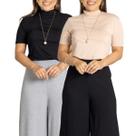Kit 2 Blusas Feminina Manga Curta Gola Alta de Viscolycra