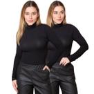 Kit 2 Blusas Feminina Manga Longa Gola Alta Cacharrel de Viscose