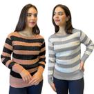 Kit 2 Blusas Feminina Trançada Bicolor Listrada Sueter Tricô Kit 2 Blusas Feminina Trançada Bicolor Listrada Sueter Tricô