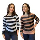 Kit 2 Blusas Feminina Trançada Bicolor Listrada Sueter Tricô