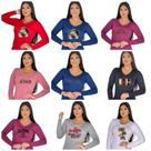 Kit 2 blusas femininas manga longa estampadas