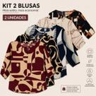 Kit 2 Blusas Femininas Plus Size GG Estampadas Manga 3/4 Tecido Duna Elegantes Confortáveis Veste At