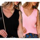 Kit 2 Blusas FMF Tricô Ponto Trança Moda Feminina Casual Moderna