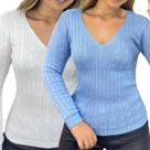 Kit 2 Blusas Industrie Femininas Suéter Malha Tricô Branco e Azul Bebê Manga Longa Kit 2 Blusas Industrie Femininas Suéter Malha Tricô Branco e Azul Bebê Manga Longa