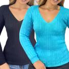 Kit 2 Blusas Industrie Femininas Suéter Malha Tricô Preto e Turquesa Manga Longa
