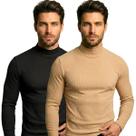Kit 2 Blusas Masculina Gola Alta Cacharrel Canelada Manga Longa Slim Fit Inverno Elegante