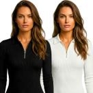 Kit 2 Blusas Polo Feminina Canelada Manga Longa com Zíper Slim Fit Casual Confortável Kit 2 Blusas Polo Feminina Canelada Manga Longa com Zíper Slim Fit Casual Confortável