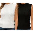 Kit 2 Blusas Tricô FMF Preta e Branca Sem Manga Básica Casual