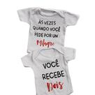 Kit 2 Body de Bebe Gêmeos Manga Curta Frases para Gêmeos Unissex 100% Suedine