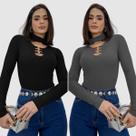 Kit 2 Body Feminino Bojo Decote Argola Gola Choker Inverno