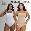 Kit 2 Body Feminino Bori Alçinhas Fina Romantic Decote Reto Versátil Cor Offwhite Bege Moda Blogueira