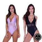 Kit 2 Body Sem Bojo Rendado Sexy Feminino Camiseta Lingerie - c4 KIT 2 POCAH PRETO LILÁS