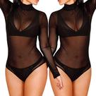 Kit 2 Body Tule Liso Sexy Bory Blusa Feminina Bori Manga Longa Transparente