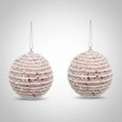 Kit 2 Bolas Decorada Rosa Branco Brilhante Luxo Premium 10cm Kit 2 Bolas Decorada Rosa Branco Brilhante Luxo Premium 10cm