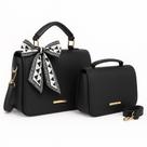Kit 2 Bolsa Feminina Com Alça De Ombro E Transversal Couro PU + Lenço - 2 Tamanhos