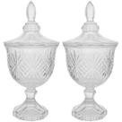 Kit 2 Bomboniere Potiche de Cristal Baleiro com Pé e Tampa Dublin Lyor Decorativo Transparente