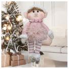 Kit 2 Boneco Pendente Natal Duende Mamãe Noel Rosa 30cm