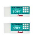 Kit 2 Borrachas Hi-Polymer Soft Pentel Pequena Branca Apaga Macio Escolar Material Didático Alta Performance Não Borra Papel -