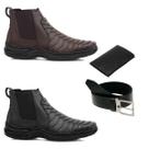 Kit 2 Botina Bota Escamada Masculina Couro Ortopédico Confort Antistress Macia Cinto Carteira