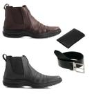 Kit 2 Botina Bota Masculina Couro Ortopédico Confort Antistress Macia Cinto Carteira