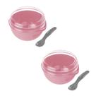 Kit 2 Bowl Com Tampa e Colher Plástica Rosa 500ml Livre de BPA Plasvale
