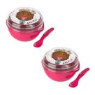 Kit 2 Bowl Com Tampa e Colher Plástica Rosa Power Girl 500ml Livre de BPA Plasvale