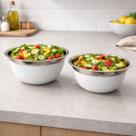 Kit 2 Bowl Inox Tigela 14CM + 16CM BASE BRANCA PREMIUM Fundo Grosso Bacia Saladeira Tigela Moderna